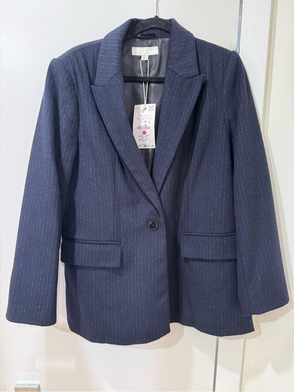Zara wool Navy Pinstripe Single-Button Blazer